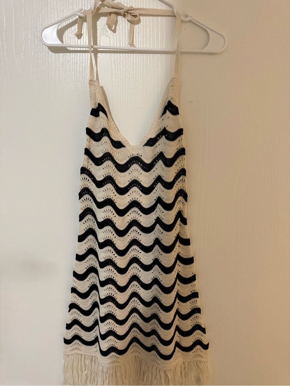 Crochet Halter Slip Dress in Cream & Black